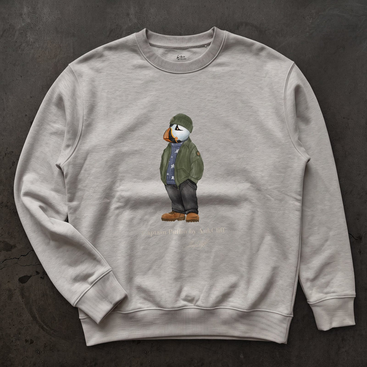 AukCliff® Captain Puffin Sweatshirt Carbon Grey / S Captain Puffin “American Trailkeeper” Sweatshirt