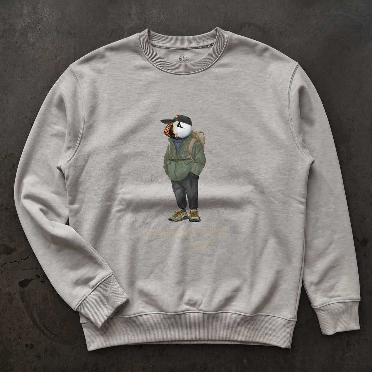AukCliff® Captain Puffin Sweatshirt Carbon Grey / S Captain Puffin “Japanese Trail Walker” Sweatshirt