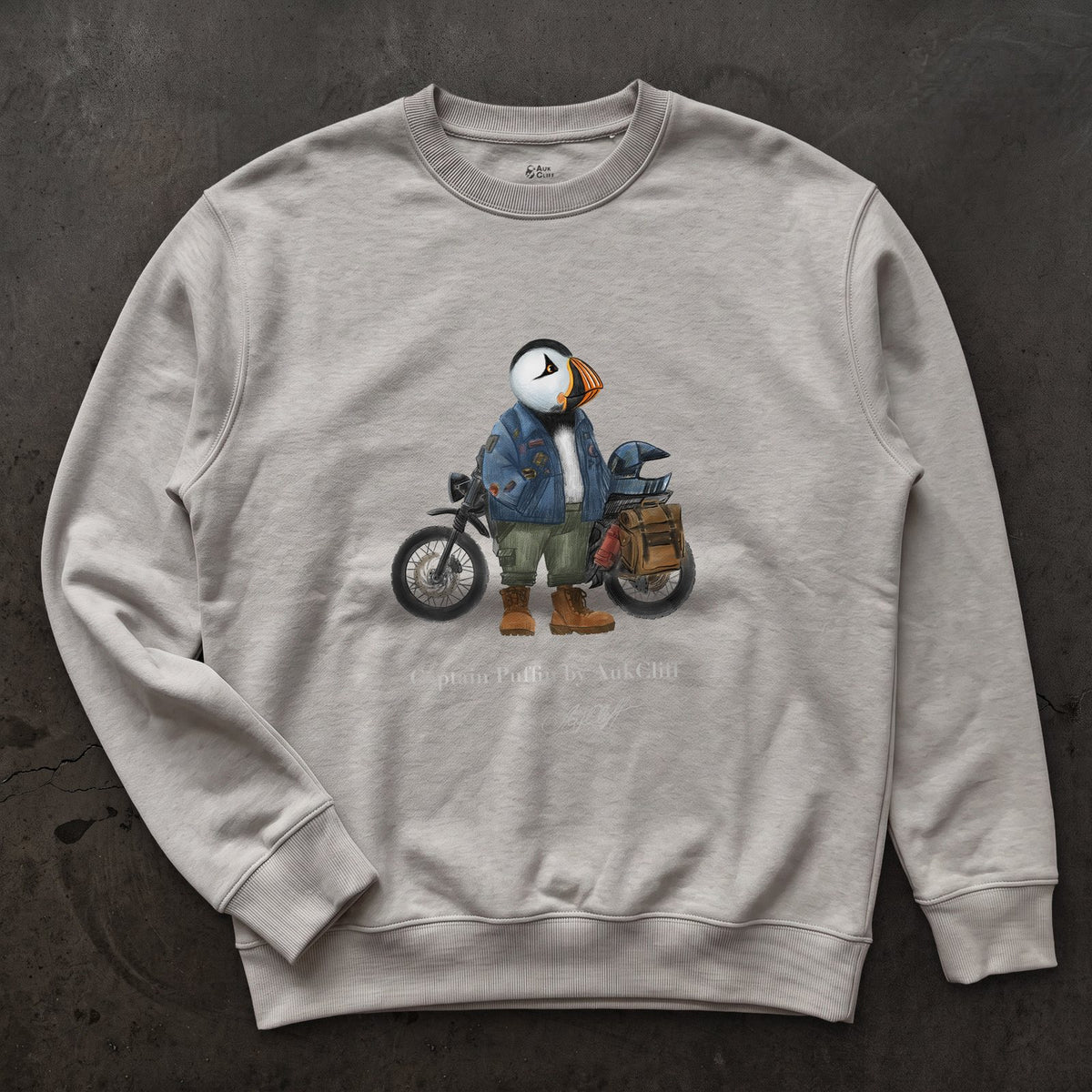 AukCliff Captain Puffin Sweatshirt Carbon Grey / S Captain Puffin™ “The Adventure Motorcyclist” Sweatshirt