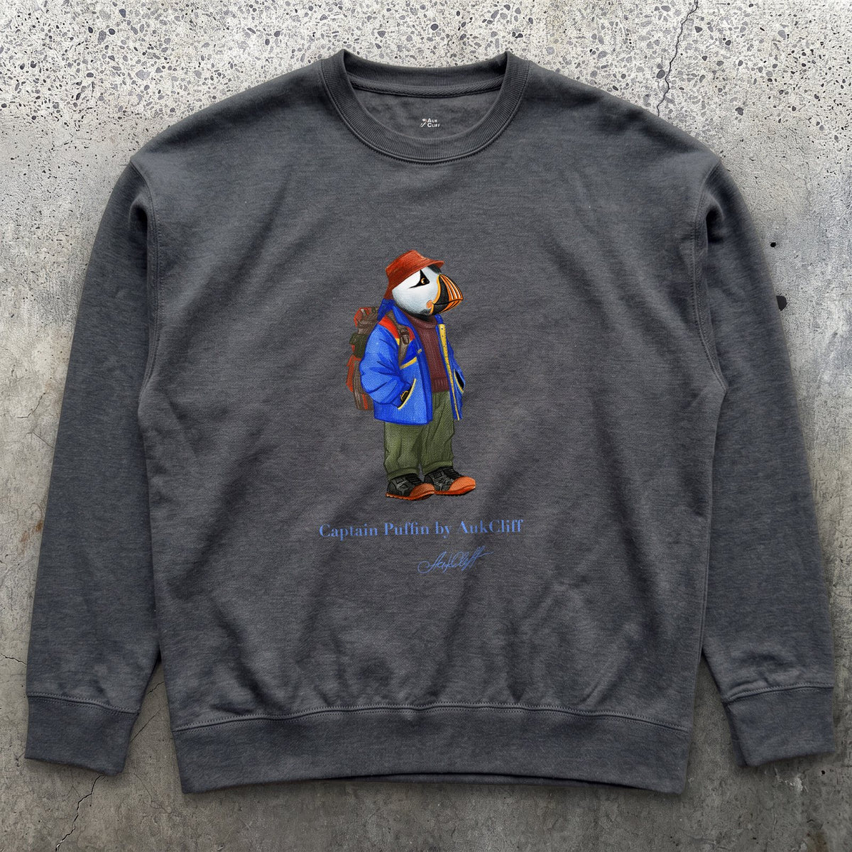 AukCliff Captain Puffin Sweatshirt Charcoal Heather / S Captain Puffin™ 90’s Outdoor Style Sweatshirt