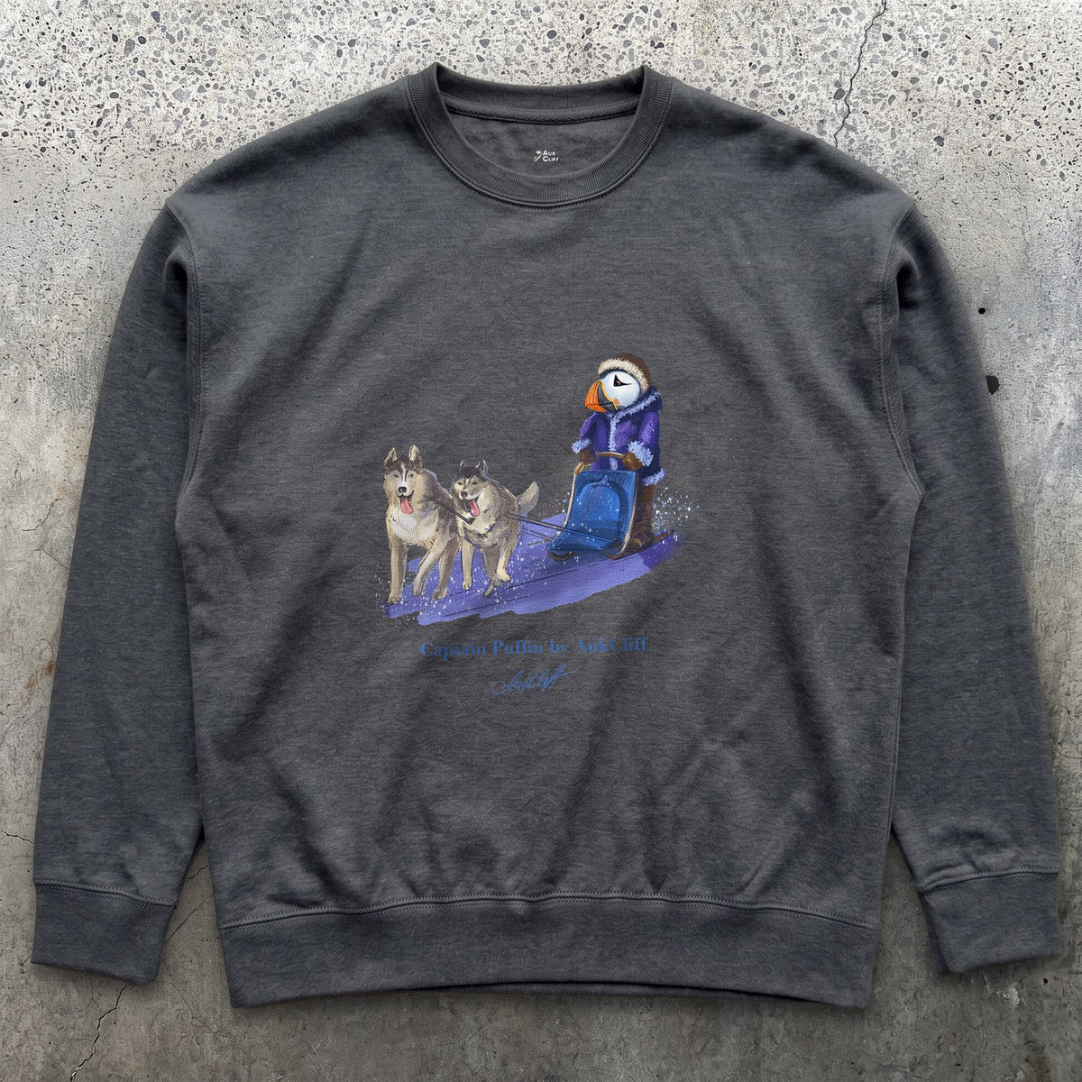 AukCliff Captain Puffin Sweatshirt Charcoal Heather / S Captain Puffin™ Arctic Dog Sledder Sweatshirt