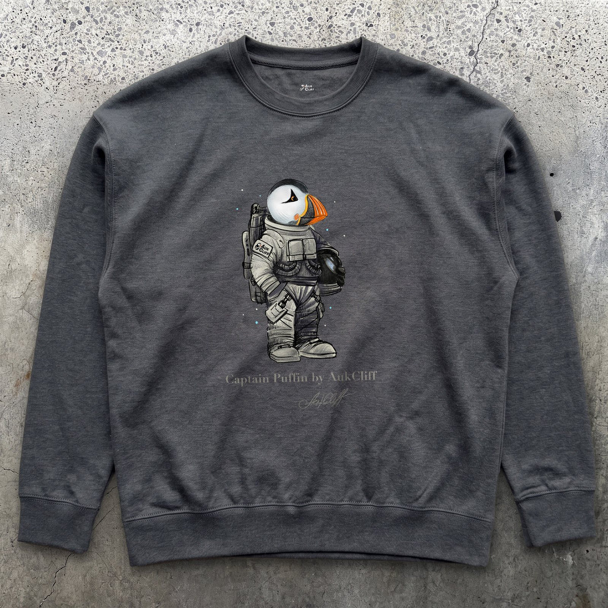 AukCliff Captain Puffin Sweatshirt Charcoal Heather / S Captain Puffin™ Astronaut Sweatshirt