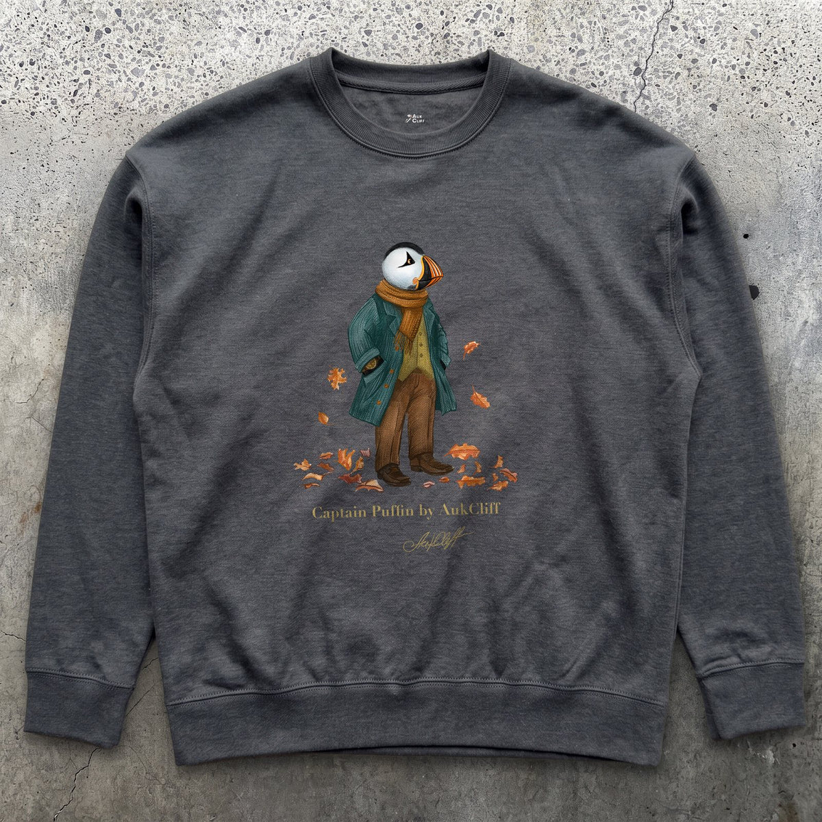 AukCliff Captain Puffin Sweatshirt Charcoal Heather / S Captain Puffin™ “Autumn Wanderer” Sweatshirt