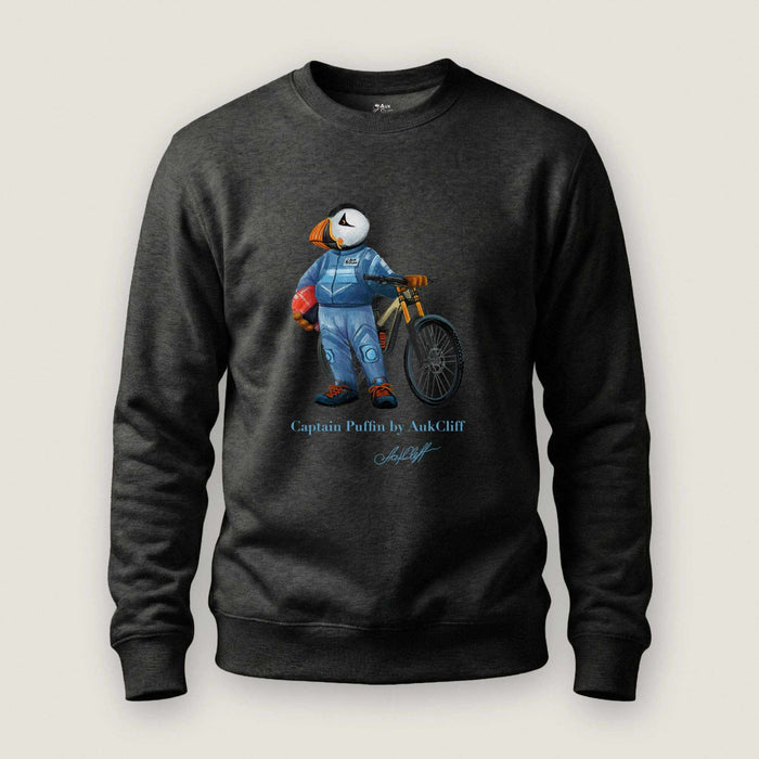 AukCliff Captain Puffin Sweatshirt Charcoal Heather / S Captain Puffin™ Downhill Mountain Biker Sweatshirt