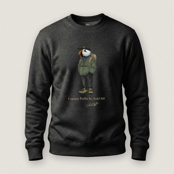 AukCliff® Captain Puffin Sweatshirt Charcoal Heather / S Captain Puffin “Japanese Trail Walker” Sweatshirt
