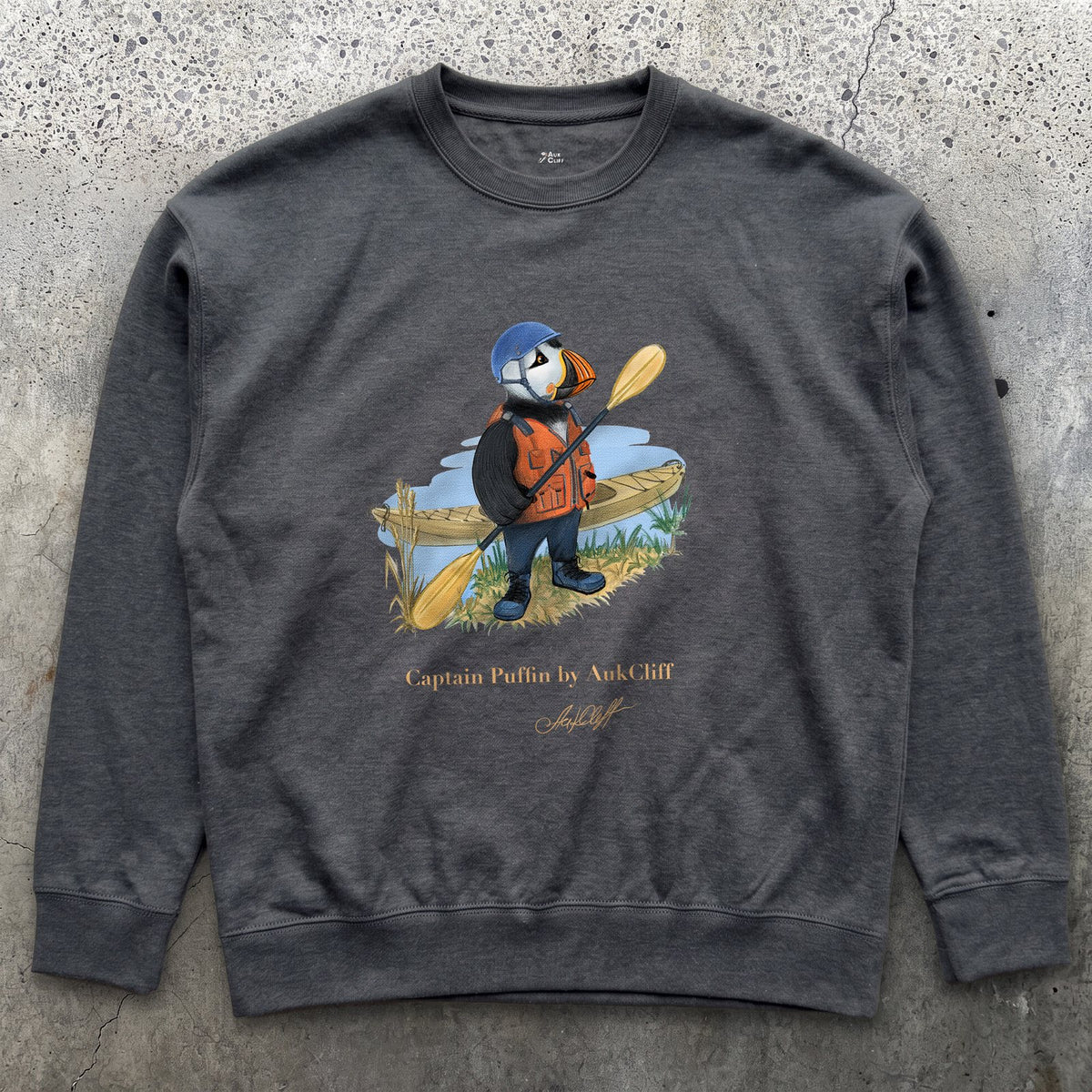 AukCliff Captain Puffin Sweatshirt Charcoal Heather / S Captain Puffin™ Kayaker Sweatshirt