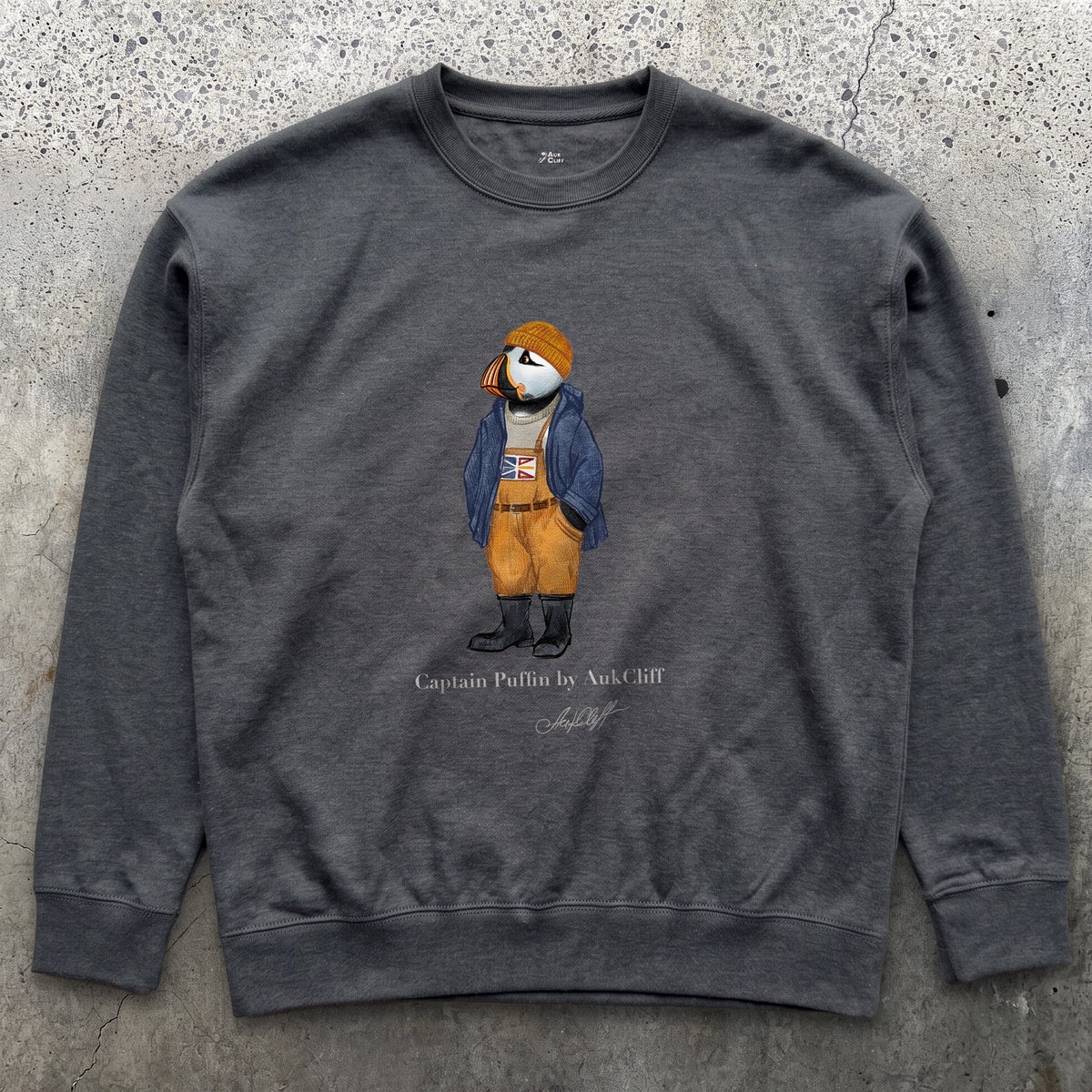 AukCliff® Captain Puffin Sweatshirt Charcoal Heather / S Captain Puffin™ Newfoundland & Labrador Sweatshirt