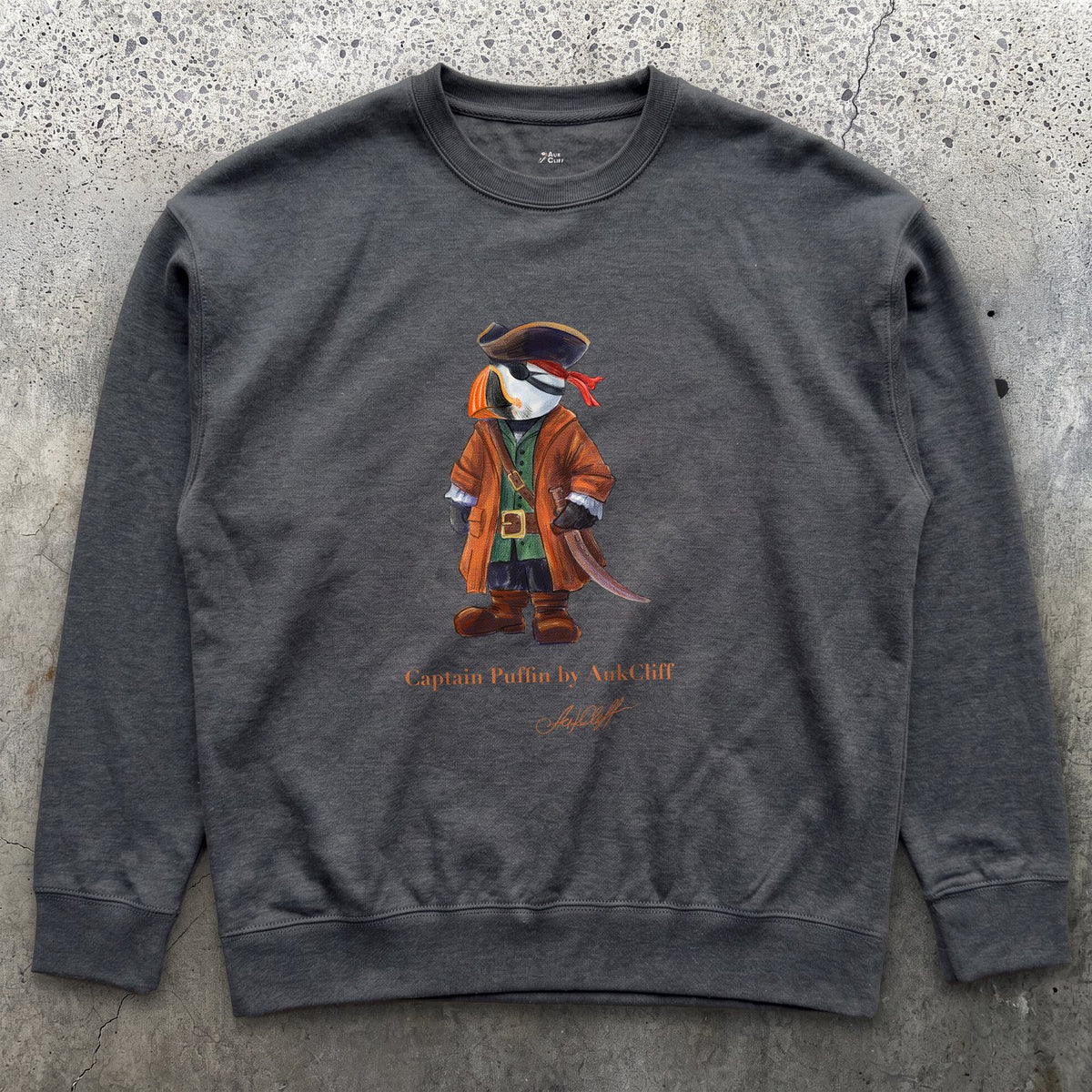 AukCliff Captain Puffin Sweatshirt Charcoal Heather / S Captain Puffin™ Pirate Sweatshirt
