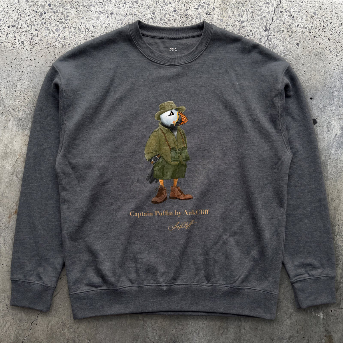 AukCliff Captain Puffin Sweatshirt Charcoal Heather / S Captain Puffin™ Safari Explorer Sweatshirt