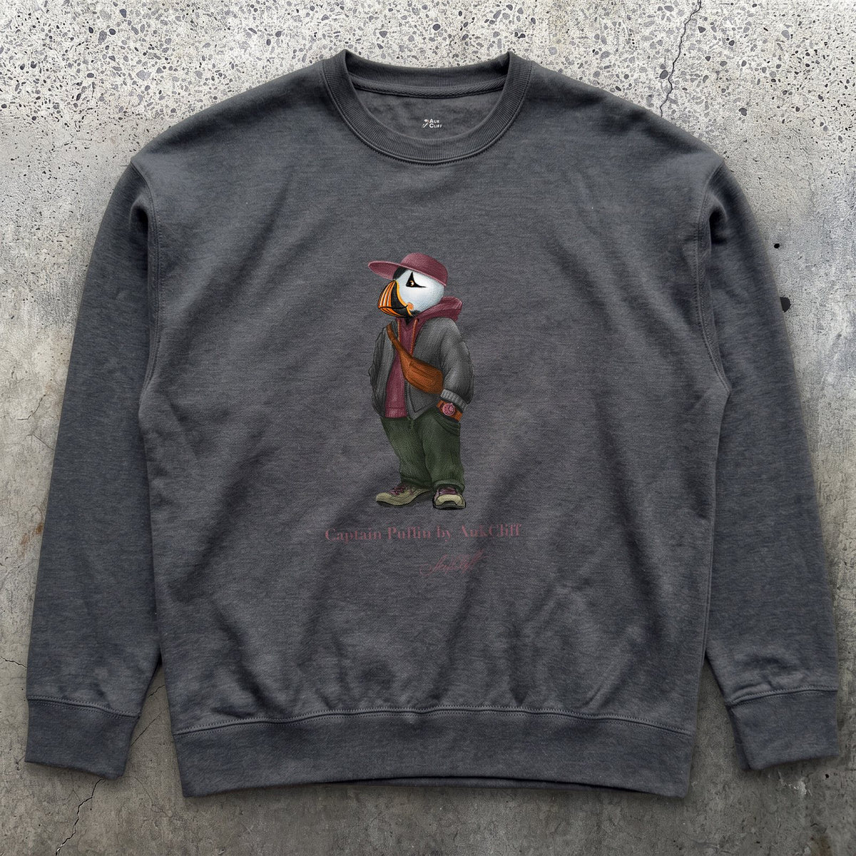 AukCliff Captain Puffin Sweatshirt Charcoal Heather / S Captain Puffin™ “Streetwear Scout” Sweatshirt