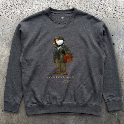 AukCliff Captain Puffin Sweatshirt Charcoal Heather / S Captain Puffin™ “The Vintage Explorer” Sweatshirt