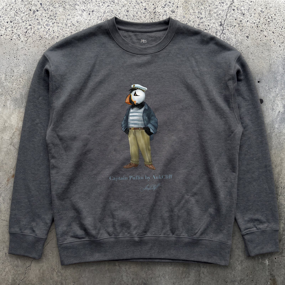 AukCliff Captain Puffin Sweatshirt Charcoal Heather / S Captain Puffin™ “The Yacht Captain” Sweatshirt