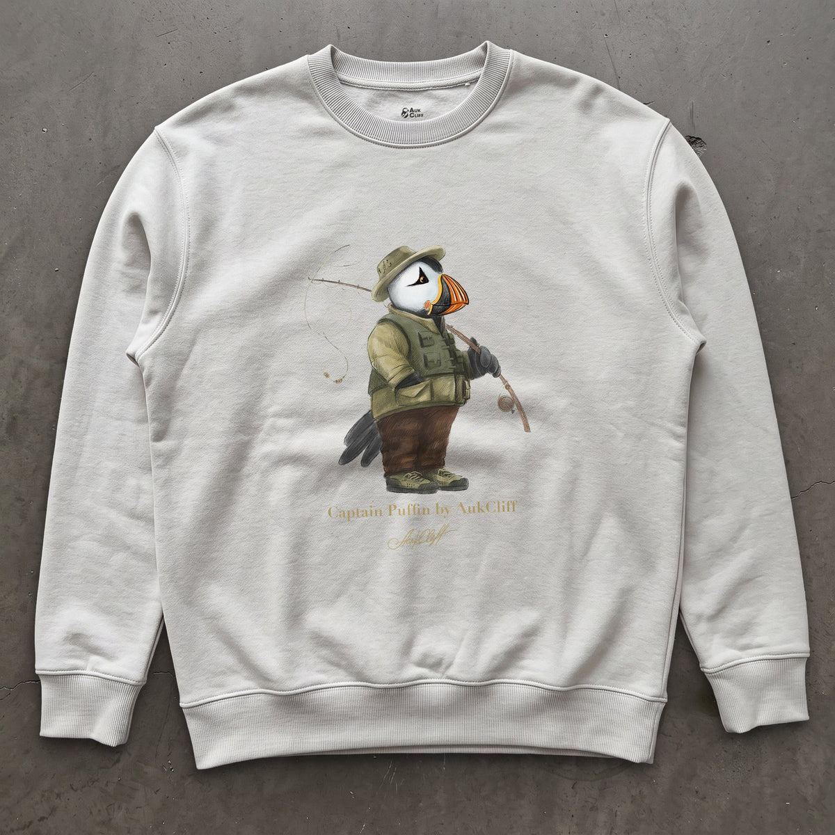 AukCliff Captain Puffin Sweatshirt White / S Captain Puffin™ Fly Fisherman Sweatshirt