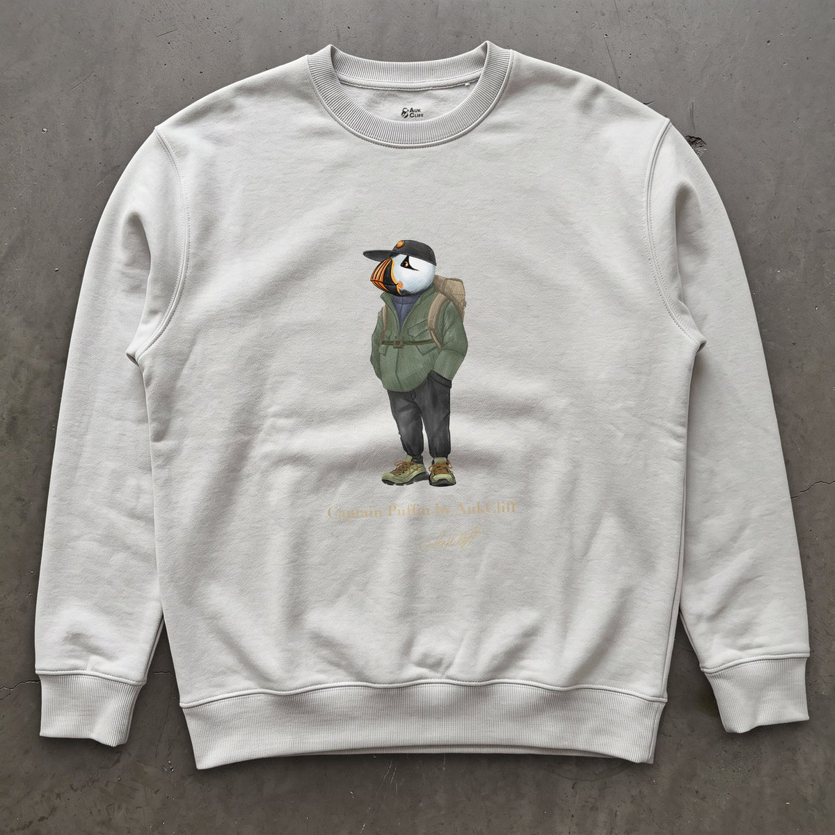 AukCliff® Captain Puffin Sweatshirt White / S Captain Puffin “Japanese Trail Walker” Sweatshirt