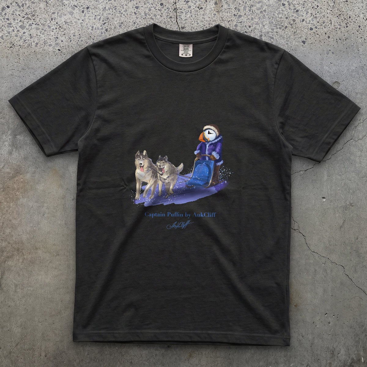 AukCliff Captain Puffin T-shirt Black / S Captain Puffin™ Arctic Dog Sledder T-Shirt