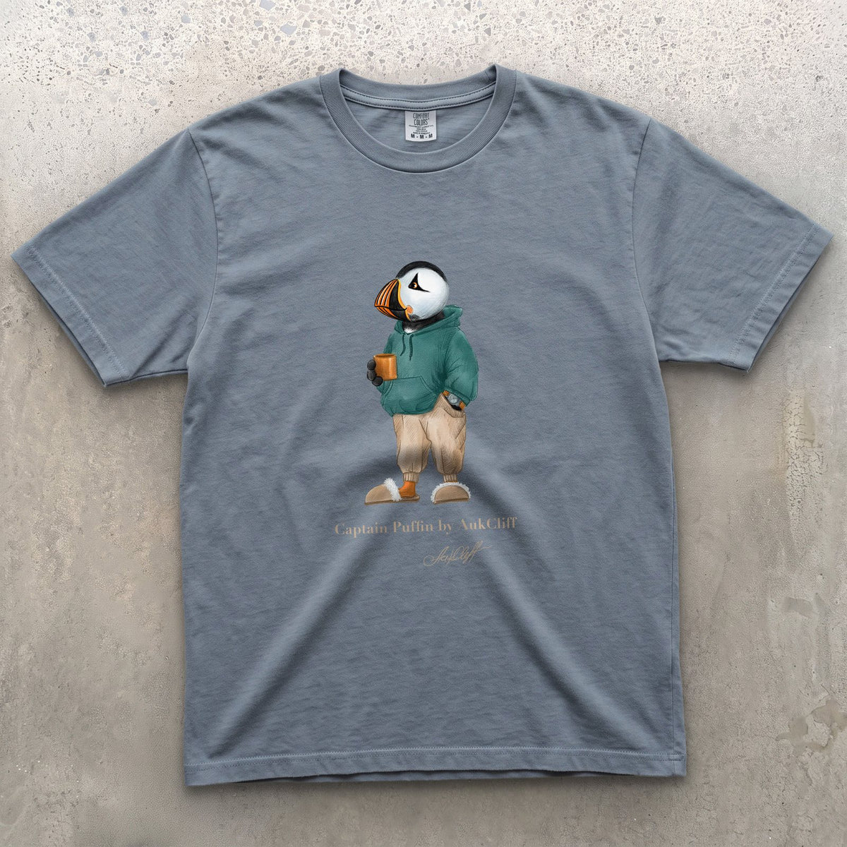 AukCliff® Captain Puffin T-shirt Blue Jean / S Captain Puffin™ “Trail Après” Comfort Colors T-Shirt