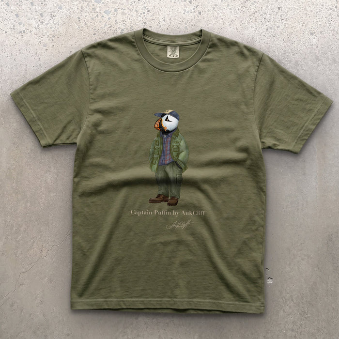 AukCliff® Captain Puffin T-shirt Moss / S Captain Puffin “Pacific Northwest Trailkeeper” Comfort Colors T-Shirt