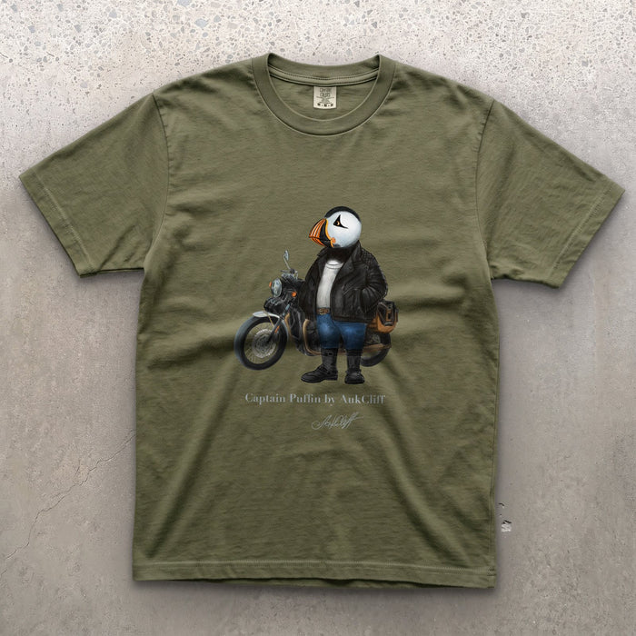 AukCliff Captain Puffin T-shirt Moss / S Captain Puffin™ “The Café Racer” Comfort Colors T-Shirt