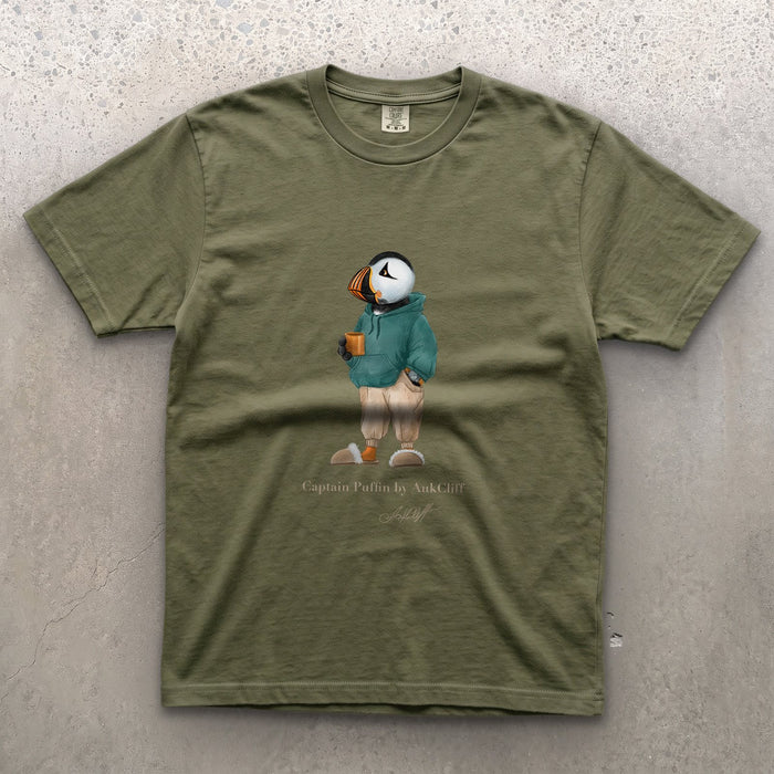 AukCliff® Captain Puffin T-shirt Moss / S Captain Puffin™ “Trail Après” Comfort Colors T-Shirt