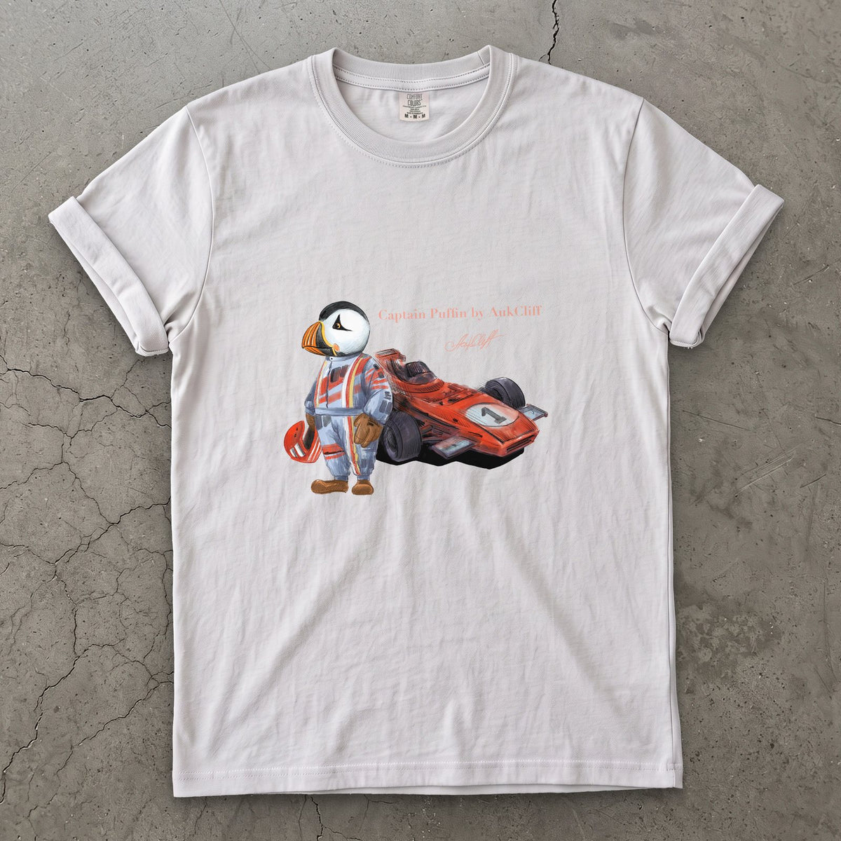 AukCliff Captain Puffin T-shirt White / S Captain Puffin™ Formula Racer Comfort Colors T-Shirt