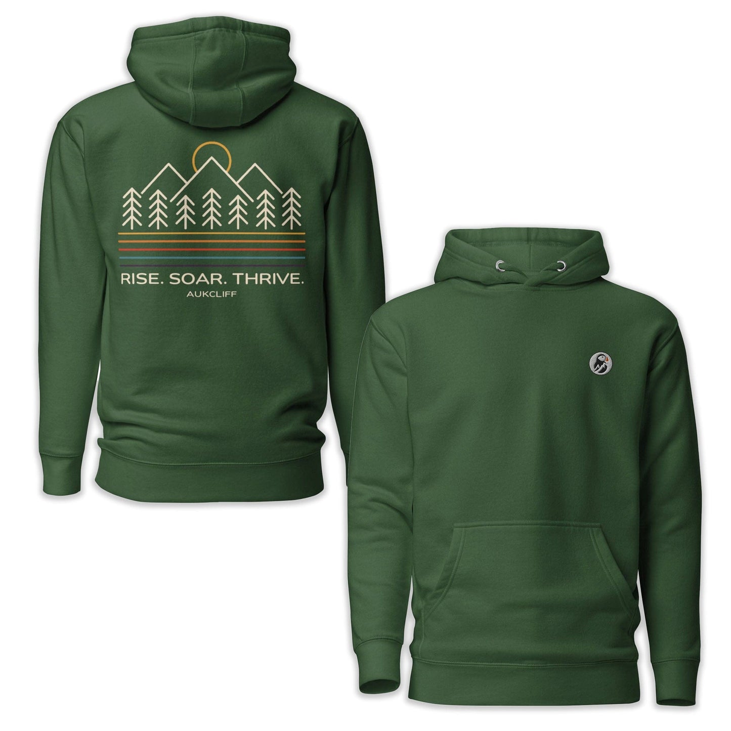 AukCliff Cotton Heritage Hoodie Forest Green / S Rise. Soar. Thrive. Minimalist Forest Line Art Hoodie
