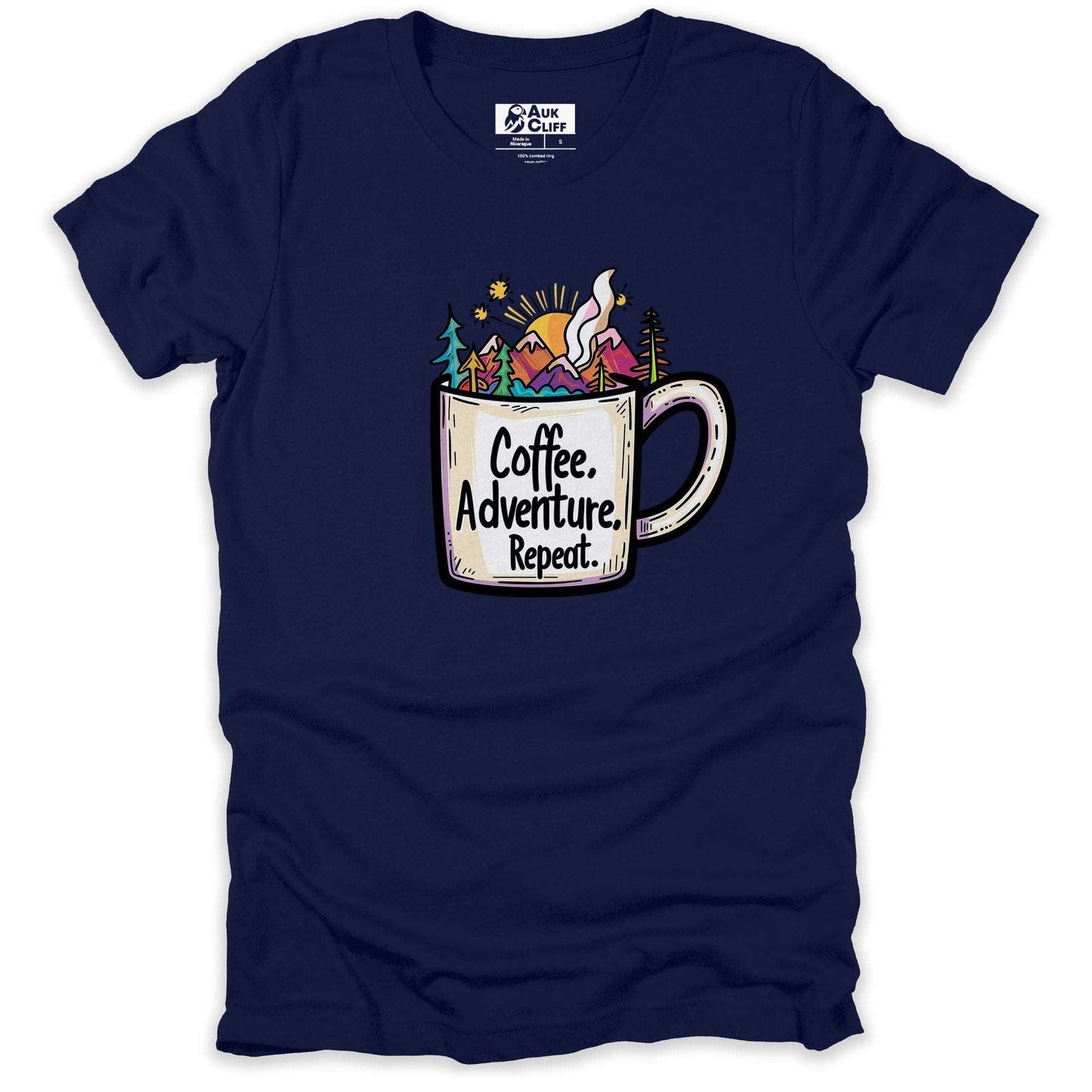 AukCliff Hiking and Camping Graphic Tees Navy / S Coffee, Adventure, Repeat T-shirt