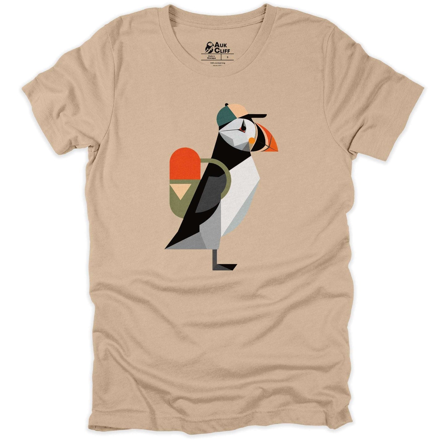 AukCliff Hiking and Camping Graphic Tees Tan / S Geometric Puffin Trekker T-shirt