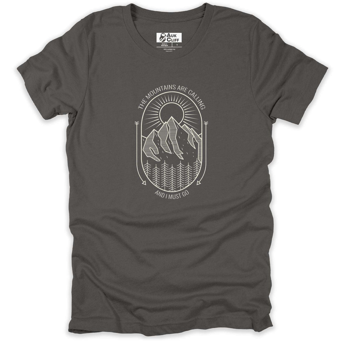 AukCliff Mountain and Wilderness Graphic Tees Asphalt / S The Mountains Are Calling T-shirt