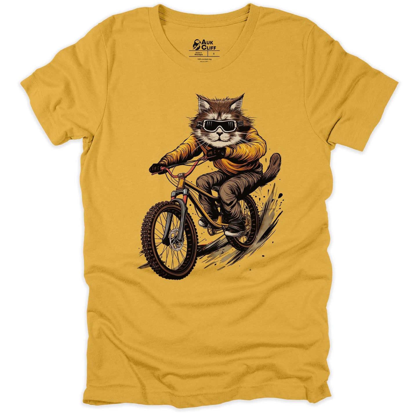 AukCliff Mountain Biking Graphic Tees Mustard / S Cool Cat Cyclist T-shirt