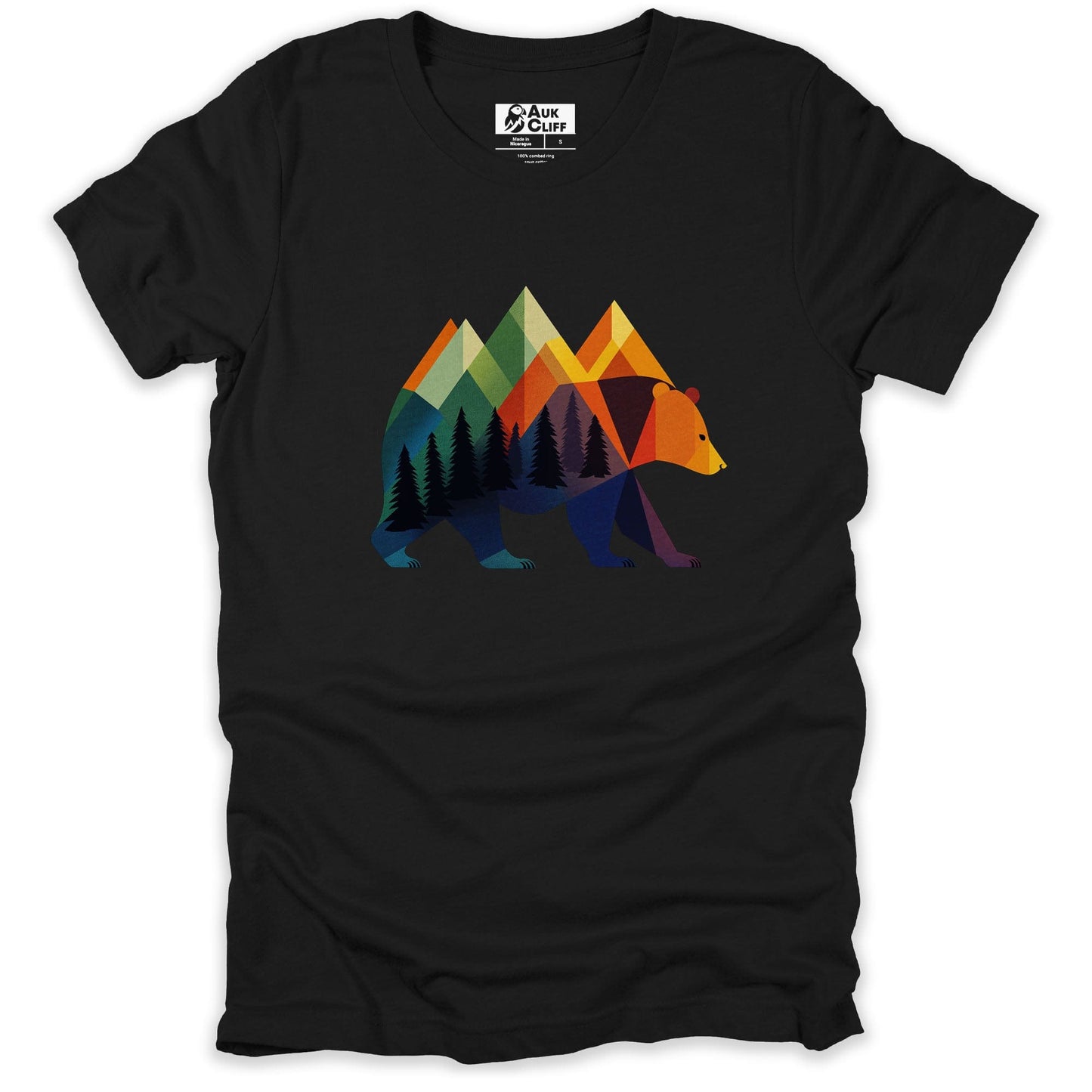 AukCliff Nature and Wildlife Graphic Tees Black / S Geometric Mountain Bear T-shirt