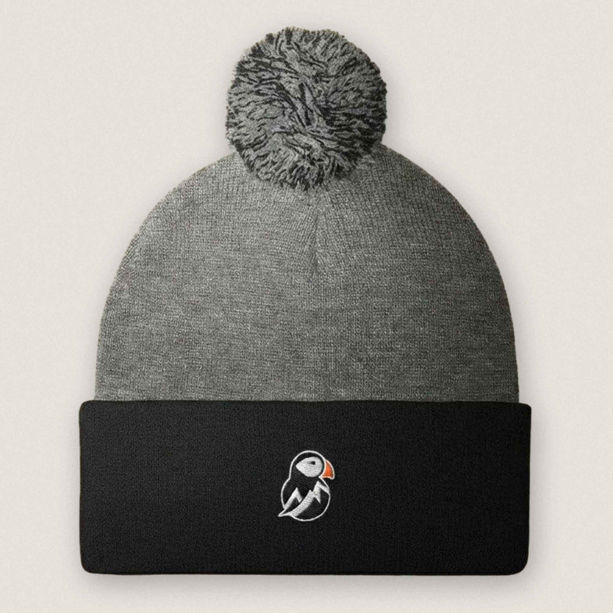 AukCliff Pom-Pom Knit Beanie Dark Heather Grey/ Black Pom-Pom Beanie