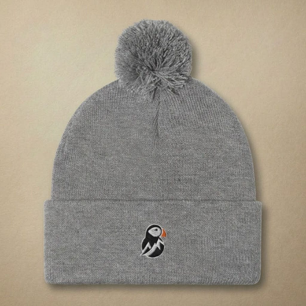 AukCliff Pom-Pom Knit Beanie Heather Grey Pom-Pom Beanie