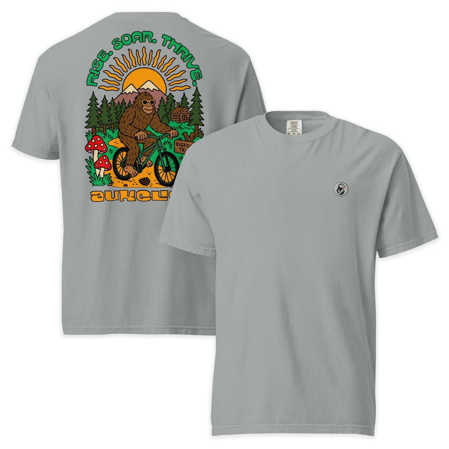 AukCliff Rear Print Comfort Colors T-shirt Granite / S Retro Bigfoot Biker Comfort Colors T-shirt
