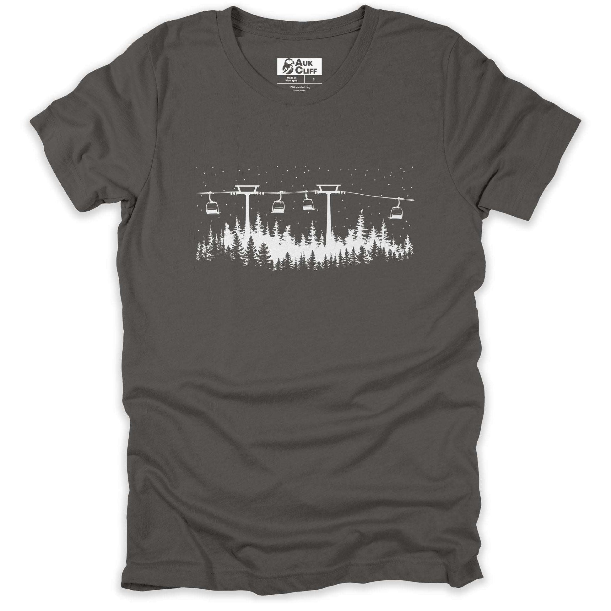 AukCliff Skiing and Snowboarding Graphic Tees Asphalt / S Ski Lift Silhouette T-shirt