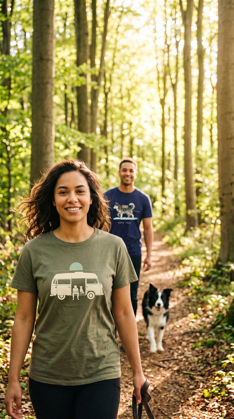 AukCliff t-shirts worn at a woodland dog walk, photo 3