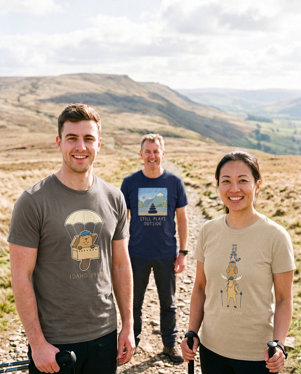 AukCliff t-shirts worn at a moorland path, photo 1