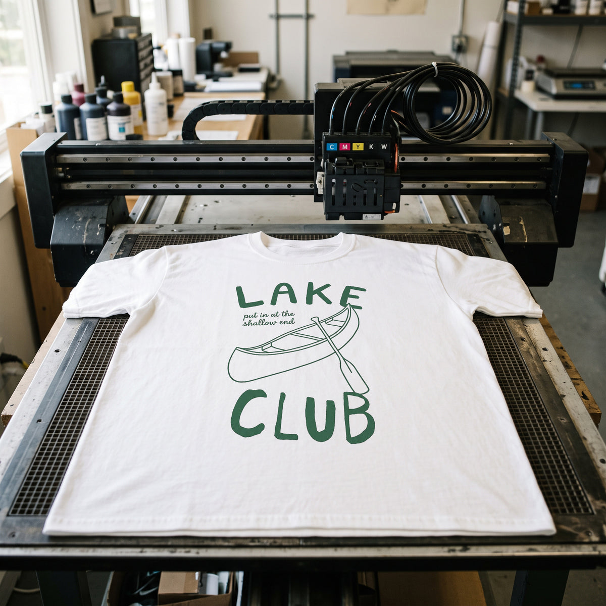 Folded tees on the workshop bench