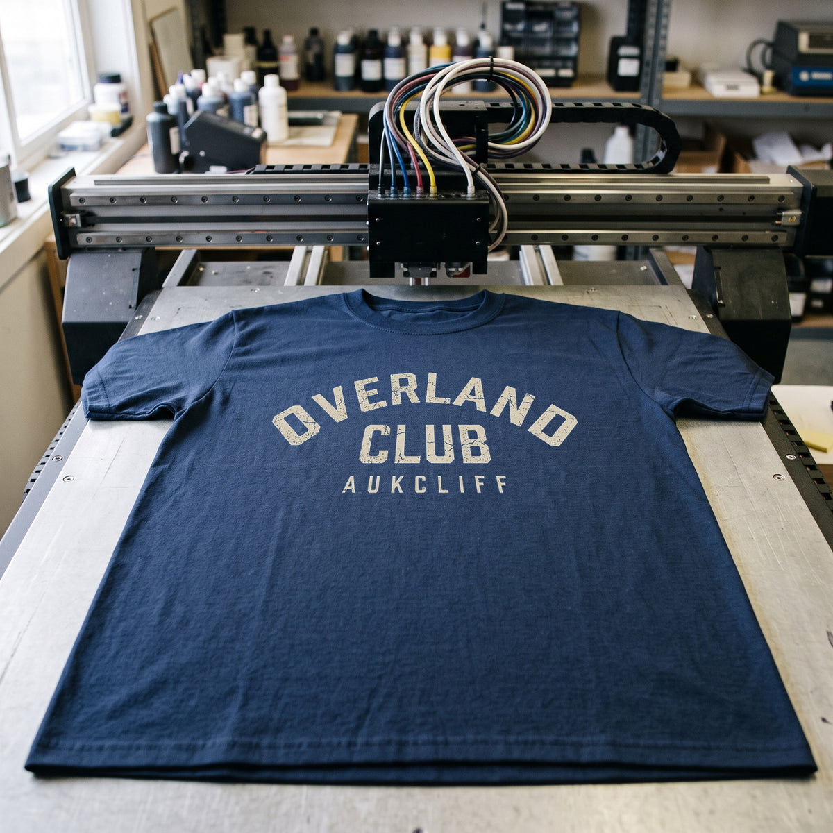 Folded tees on the workshop bench