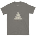 An A-Frame Shelter Needs No Explaining design on a Charcoal Gildan Softstyle t-shirt