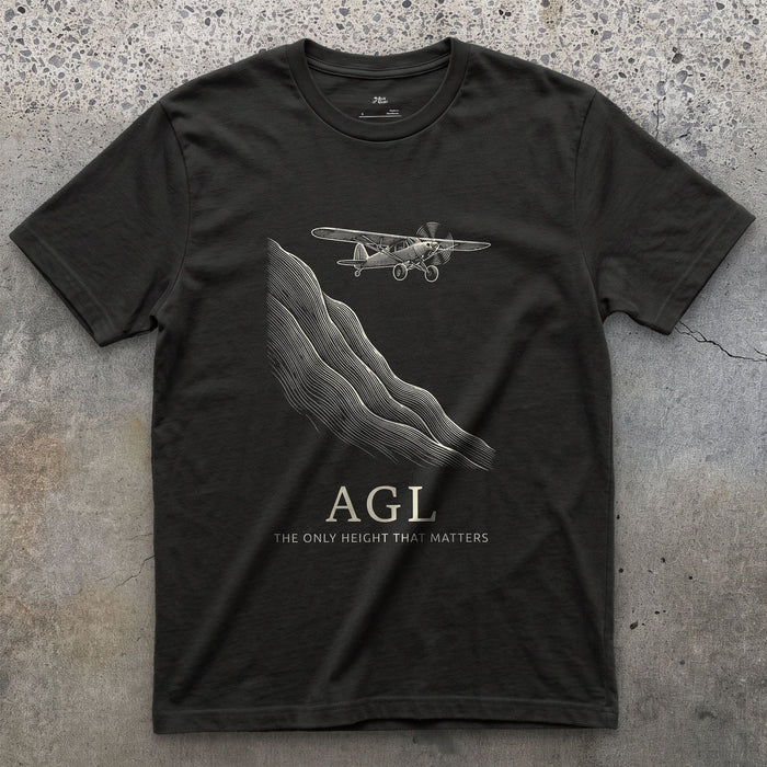 AGL, the Only Height That Matters design on a Black Gildan Softstyle t-shirt