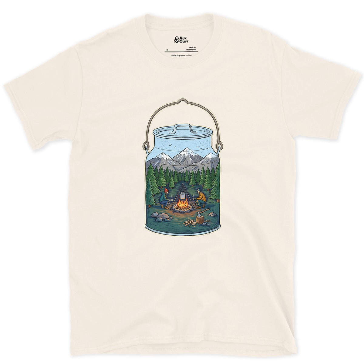 A Forest Clearing in the Billy Can design on a Natural Gildan Softstyle t-shirt