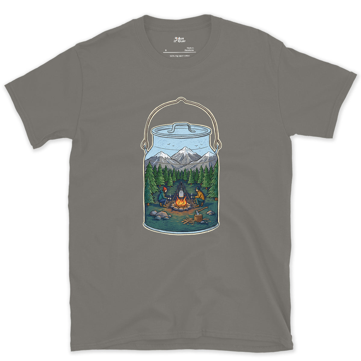 A Forest Clearing in the Billy Can design on a Charcoal Gildan Softstyle t-shirt