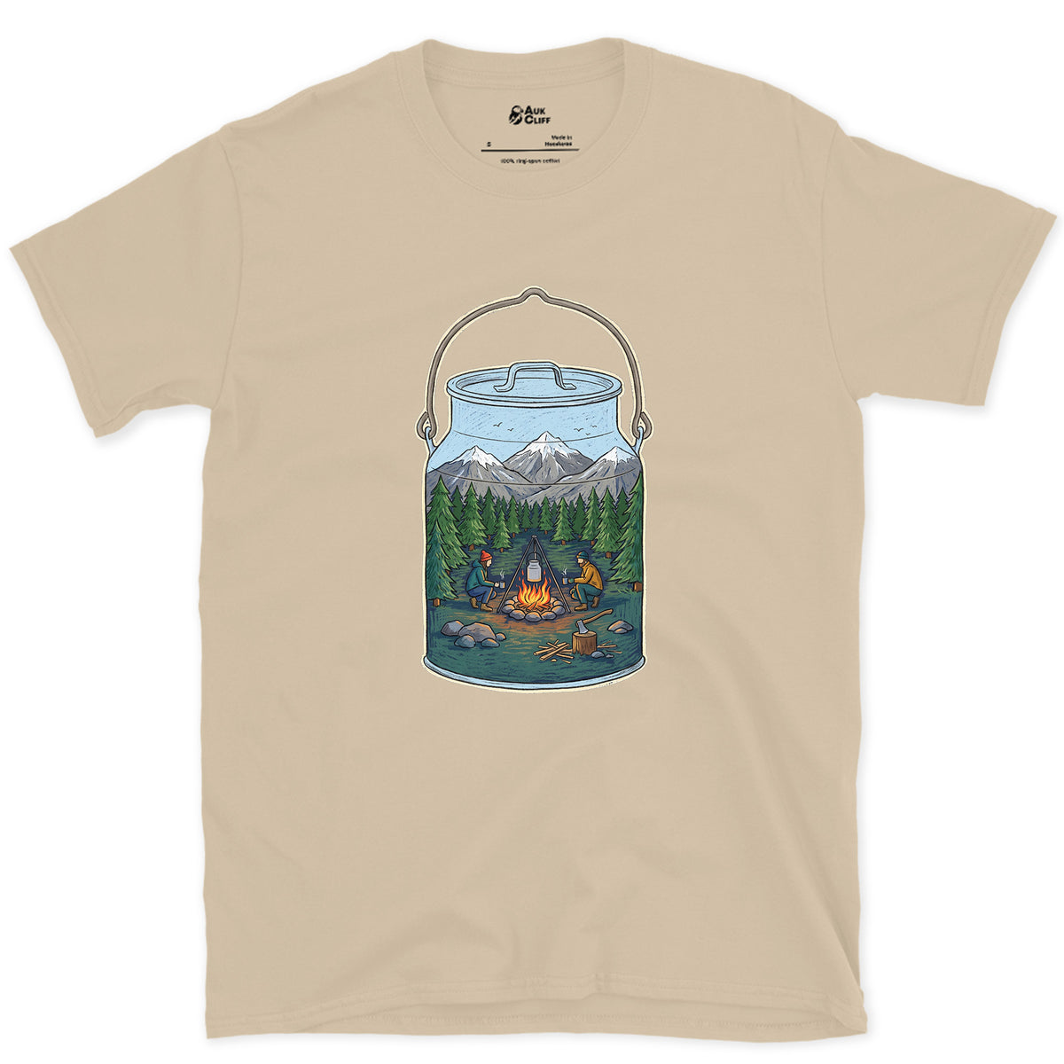A Forest Clearing in the Billy Can design on a Sand Gildan Softstyle t-shirt