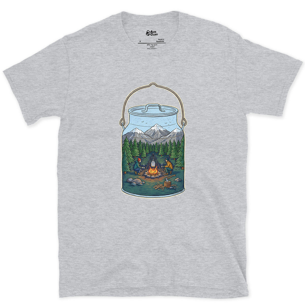A Forest Clearing in the Billy Can design on a Sport Grey Gildan Softstyle t-shirt