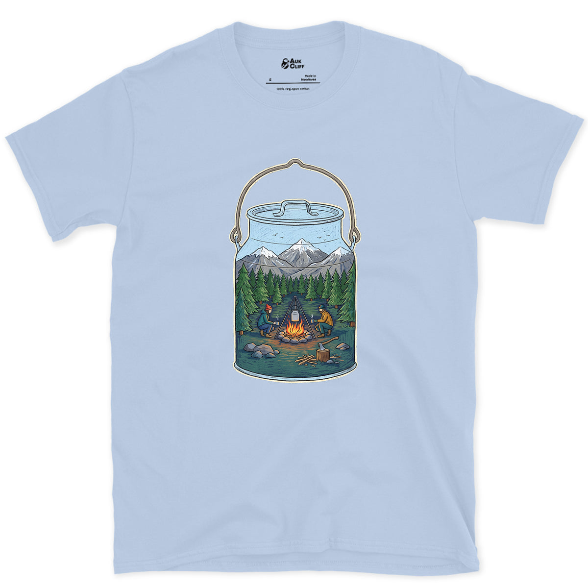 A Forest Clearing in the Billy Can design on a Light Blue Gildan Softstyle t-shirt