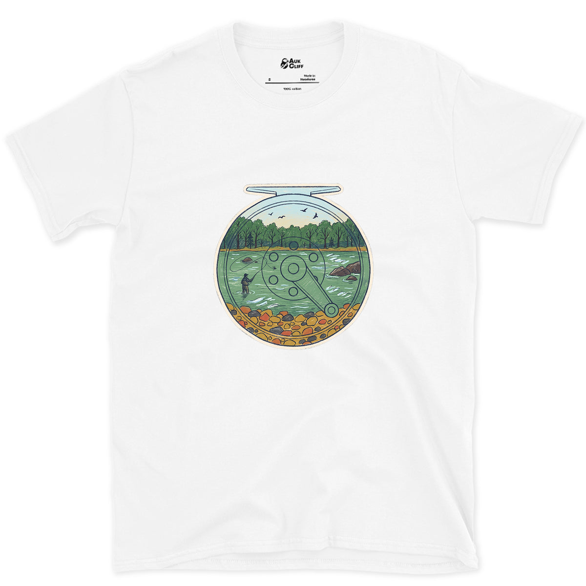 A Summer River on the Reel design on a White Gildan Softstyle t-shirt