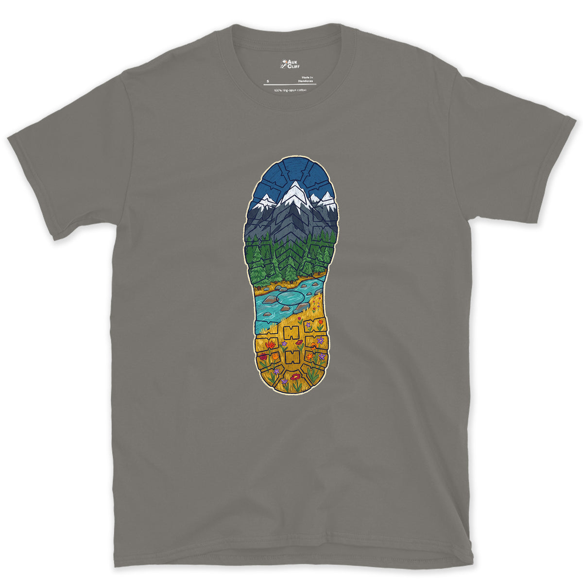 A Whole Valley in the Boot Tread design on a Charcoal Gildan Softstyle t-shirt