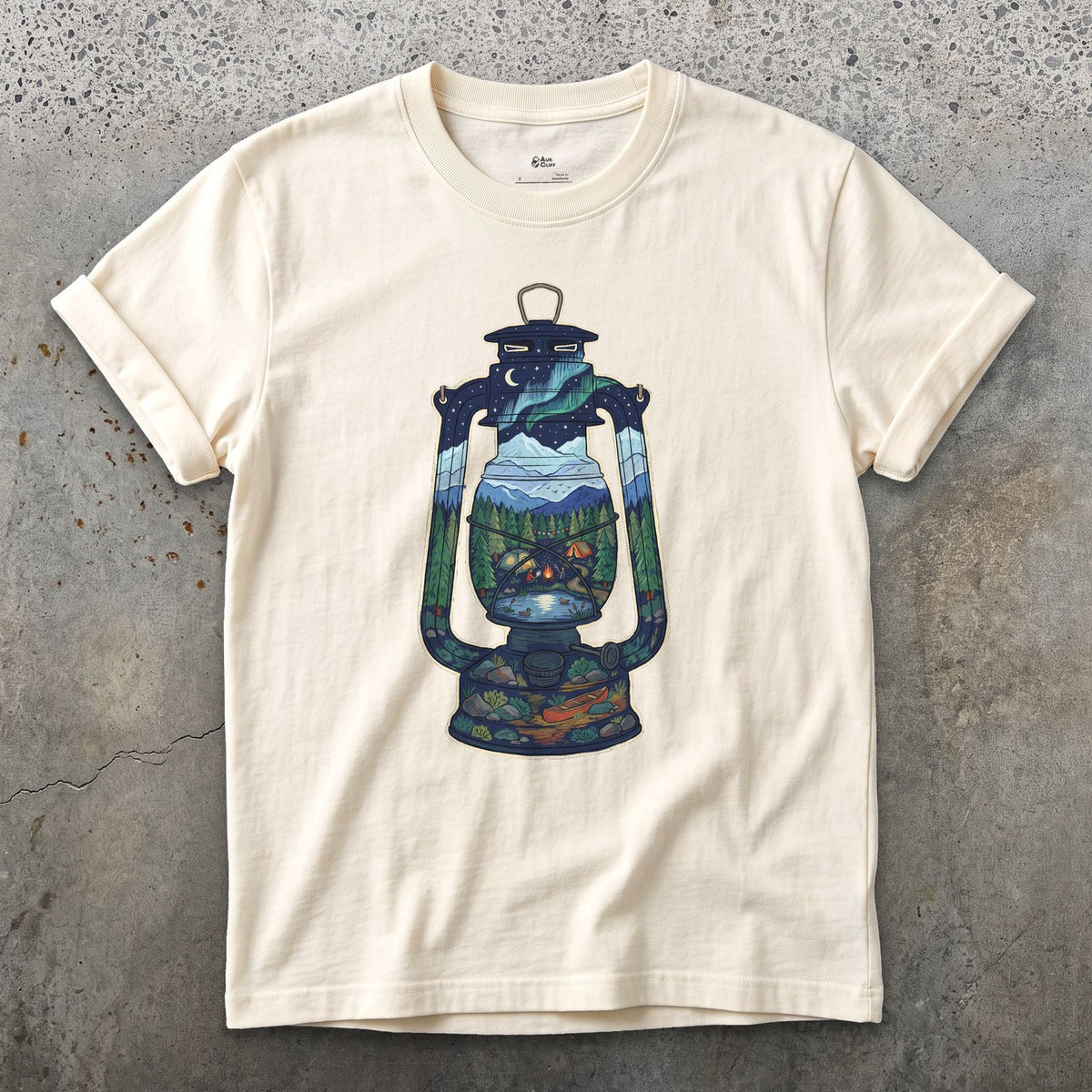 A Whole Camp in One Lantern design on a Natural Gildan Softstyle t-shirt