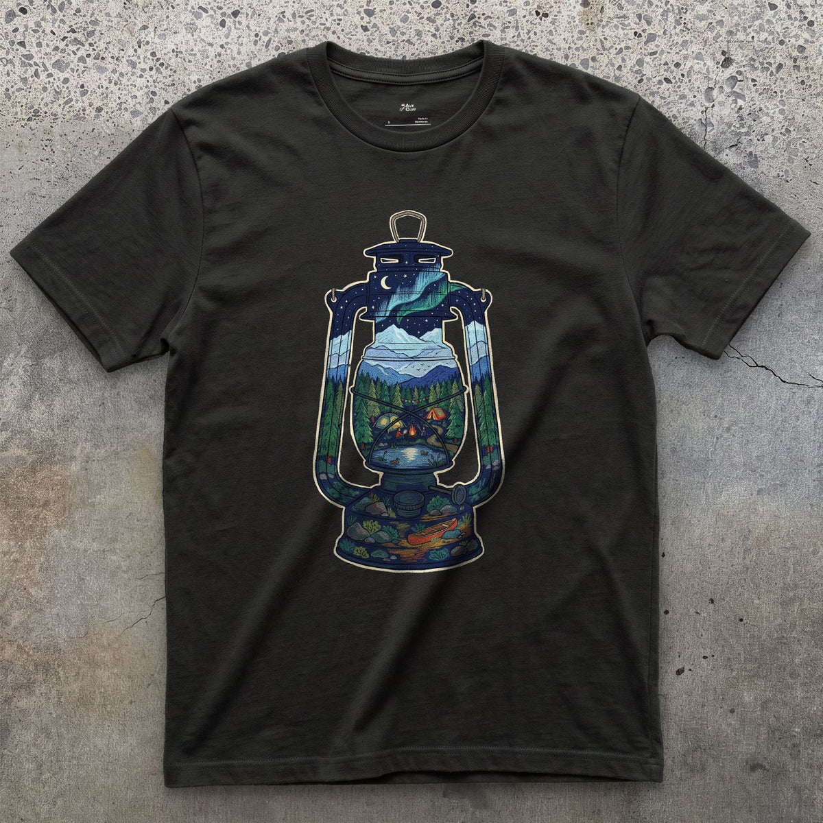 A Whole Camp in One Lantern design on a Black Gildan Softstyle t-shirt