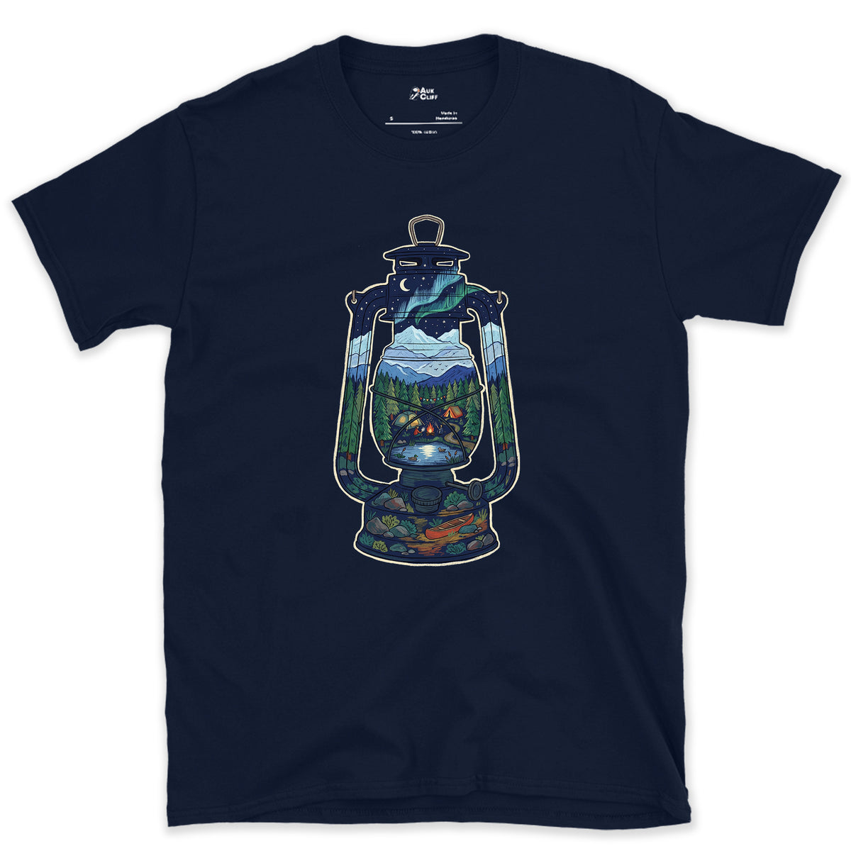 A Whole Camp in One Lantern design on a Navy Gildan Softstyle t-shirt